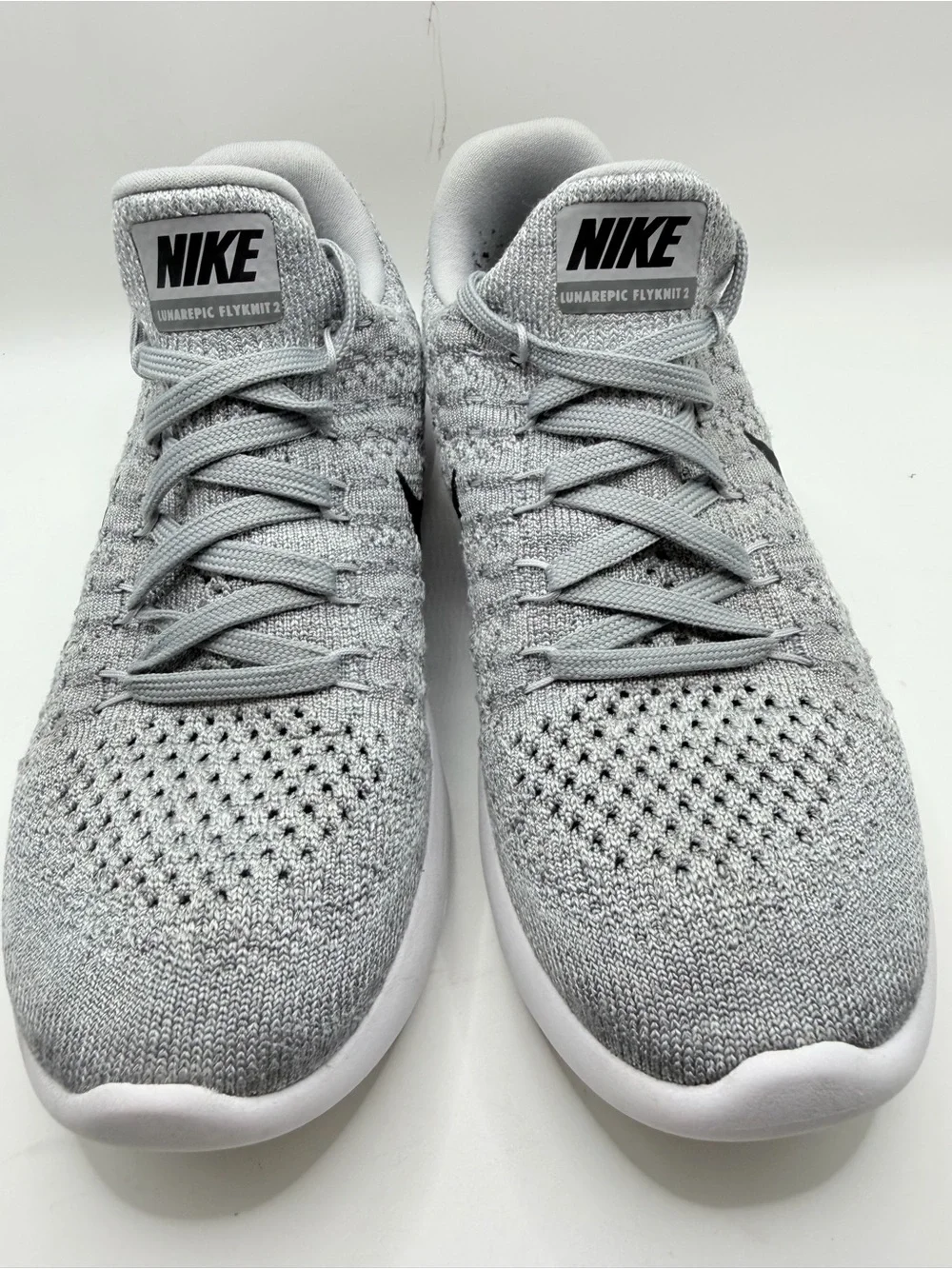 Nike Light Grey Knit Running Shoes with Black Swoosh